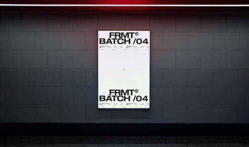 Minimalist mockup of a poster on a dark tiled wall perfect for branding presentations showcasing modern typography design for graphic designers templates