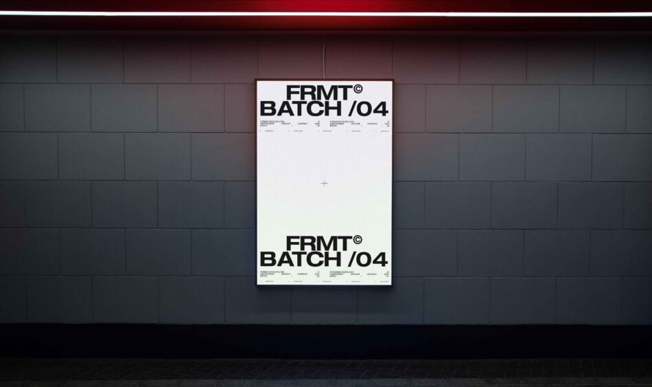 FRMT Batch 04 poster mockup mounted on dark tile wall