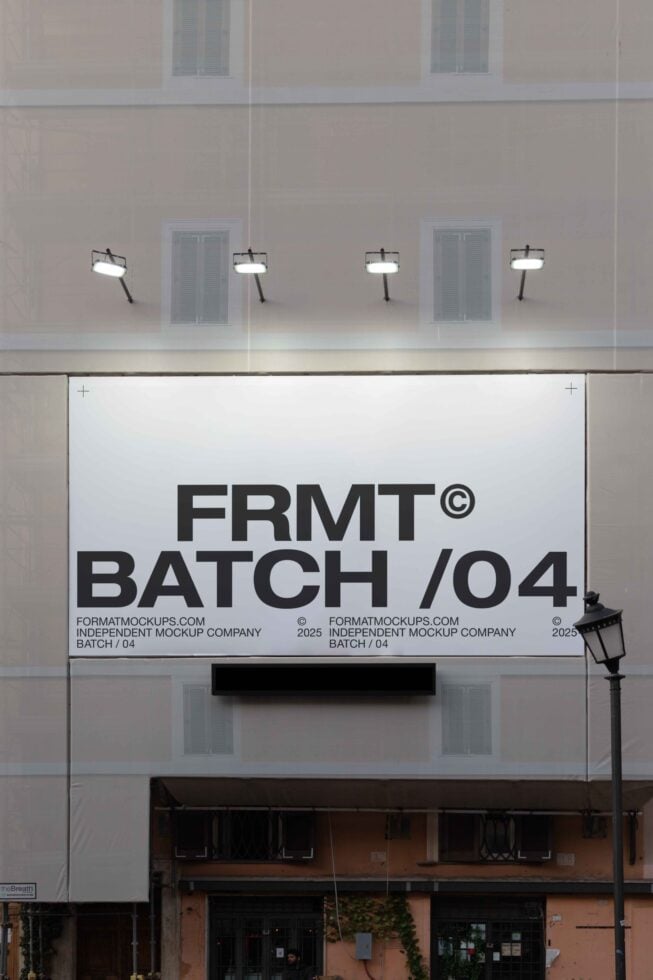 Light colored storefront banner mockup with FRMT Batch 04 typography displayed