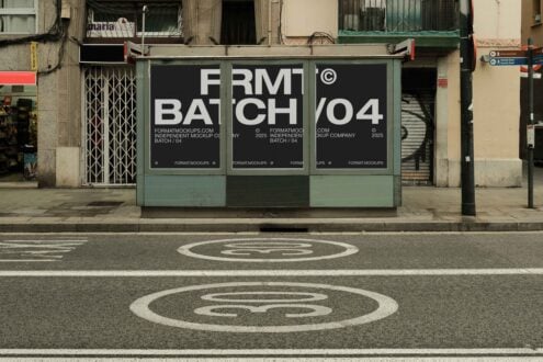 Street bus stop billboard mockup featuring bold typography for urban branding design. Ideal for designers seeking high-quality graphic templates.