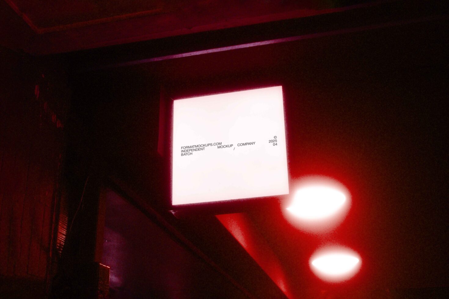 Neon glowing signage mockup in red light, cinematic late night vibe