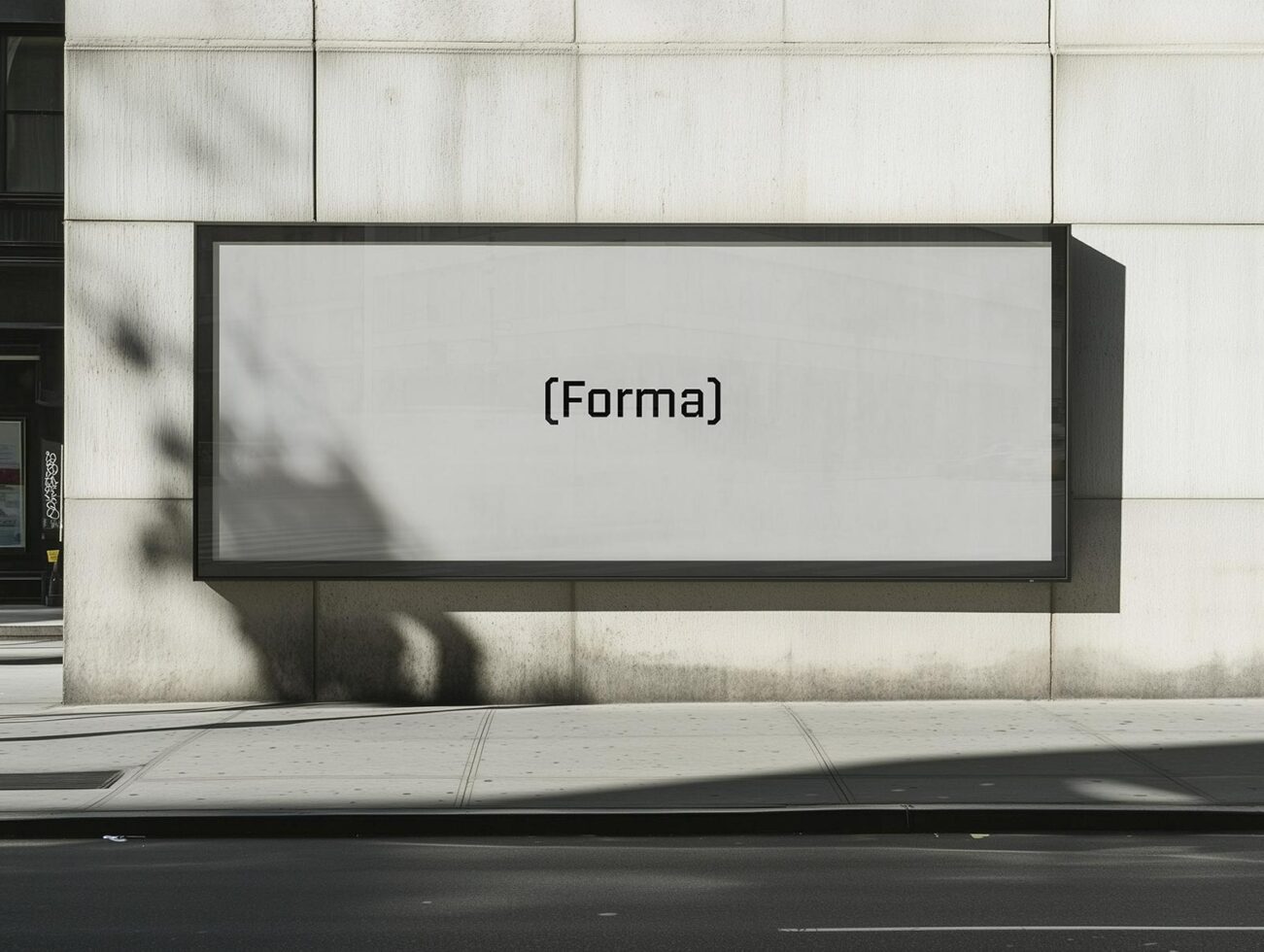 Outdoor billboard mockup displayed on an urban street wall showing text Forma. Perfect for graphic designers to showcase advertising designs.