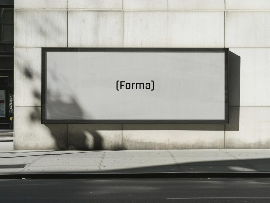 Outdoor billboard mockup displayed on an urban street wall showing text Forma. Perfect for graphic designers to showcase advertising designs.