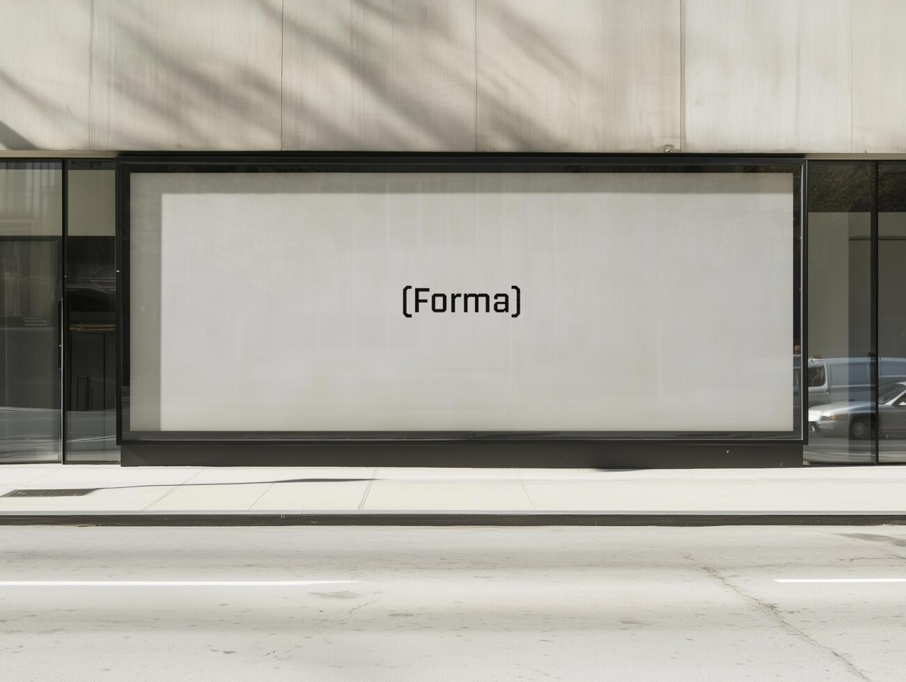 Urban storefront mockup showcasing Forma font in large display. Ideal for designers in need of typography graphics or branding templates for projects.