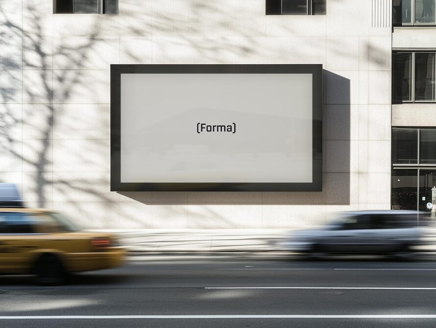 Empty street billboard with gray background displaying Forma text in center