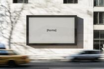 Outdoor billboard mockup on urban wall with shadow of tree. Includes placeholder text Forma. Ideal for showcasing branding and advertising designs.