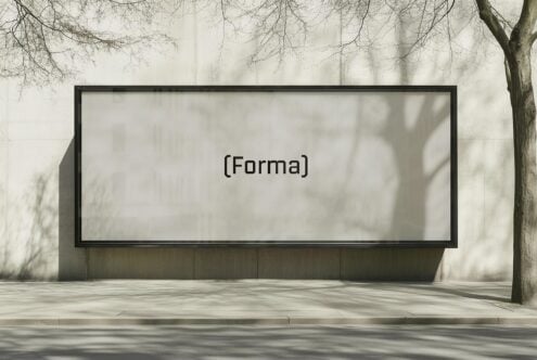 Modern city billboard mockup on blank urban wall surrounded by tree shadows. Ideal for design presentations, advertising, templates and graphics.