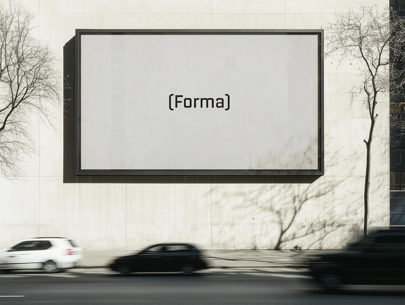 Urban billboard mockup with minimalist design displaying Forma font on a blank wall minimal street view perfect for advertising showcases for designers.
