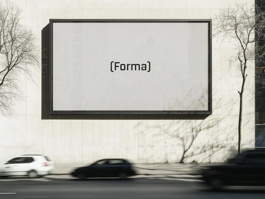 Blank billboard mockup mounted on urban concrete wall with tree shadows