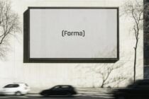 Large outdoor billboard mockup on white stone facade with passing cars