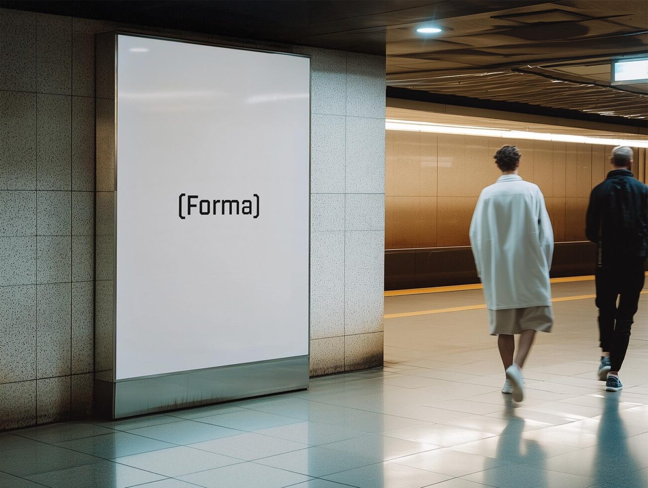 Mockup of a blank urban subway advertisement billboard with backlit design surrounded by tiles suitable for showcasing fonts and graphics for designers.