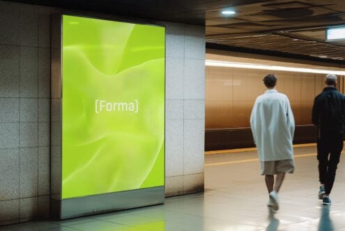 Bright subway billboard mockup with abstract green design suitable for digital assets showcasing. Ideal for designers in need of creative templates.