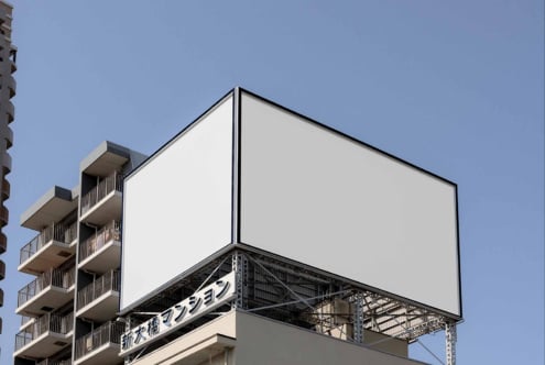Urban billboard mockup on building background ideal for advertising design templates showcasing branding creative marketing high-resolution graphics