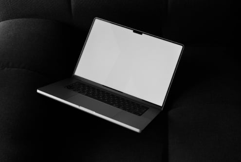 Laptop mockup on black fabric background perfect for showcasing website designs digital content branding presentation tools ideal for creative designers