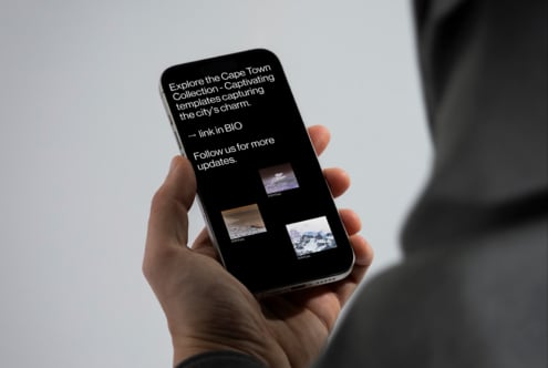 Smartphone display showcasing Cape Town Collection template for designers. Includes four sample images, promoting captivating digital design assets.