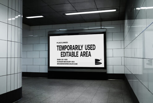 Subway billboard mockup in a tiled station environment. Editable area for design presentations. Ideal for designers creating advertising graphics.