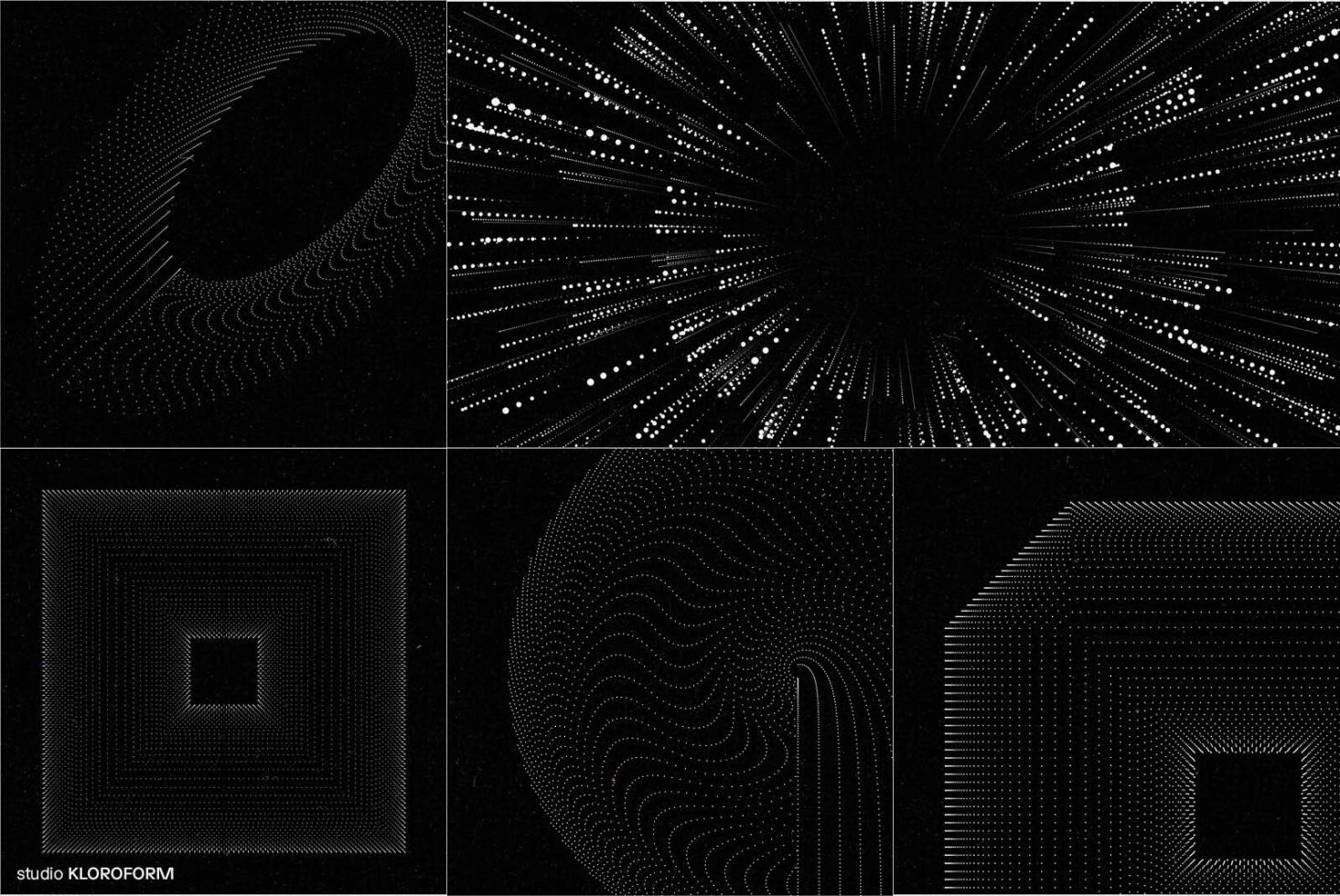 Abstract black and white graphics set featuring dot patterns and geometric designs perfect for digital art, backgrounds, and design projects.