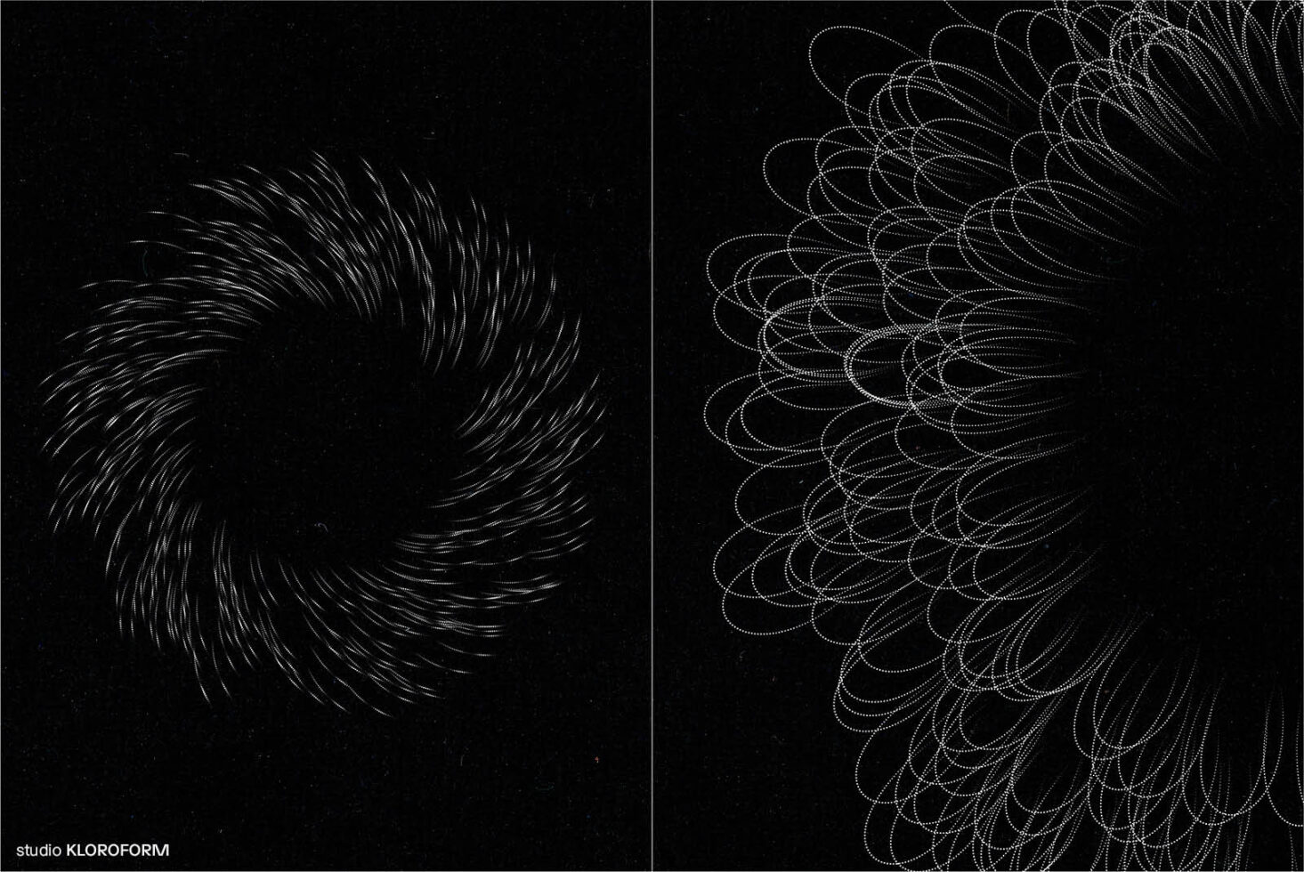 Abstract digital graphics featuring swirling and looping patterns on a dark background. Perfect for templates and graphic design. High-resolution art.