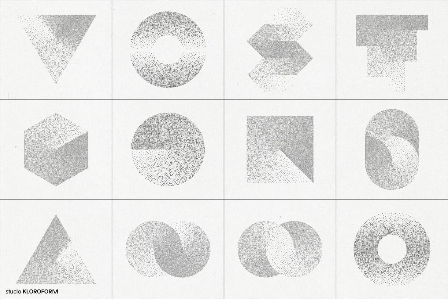 Geometric dotwork design collection featuring abstract shapes. Ideal for graphic designers seeking creative assets. Vector art for templates and mockups.