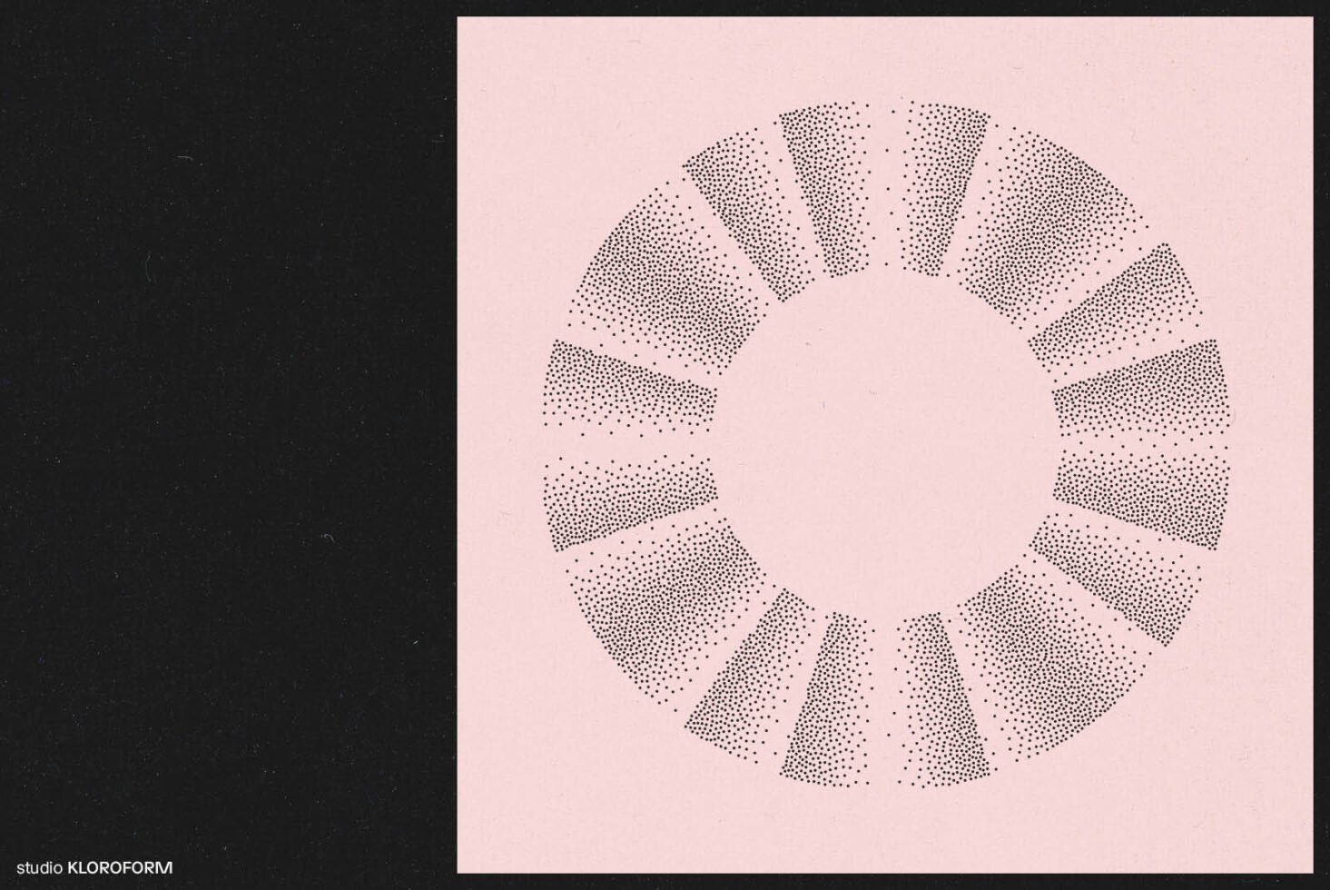 Abstract geometric graphic with dotted circular pattern on pale pink background suitable for design templates and resources in digital graphics marketplace.