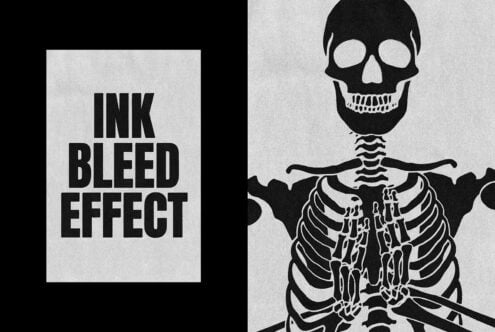 Ink bleed effect graphic featuring bold typography and a skeletal illustration perfect for designers seeking artistic textures and unique graphics.