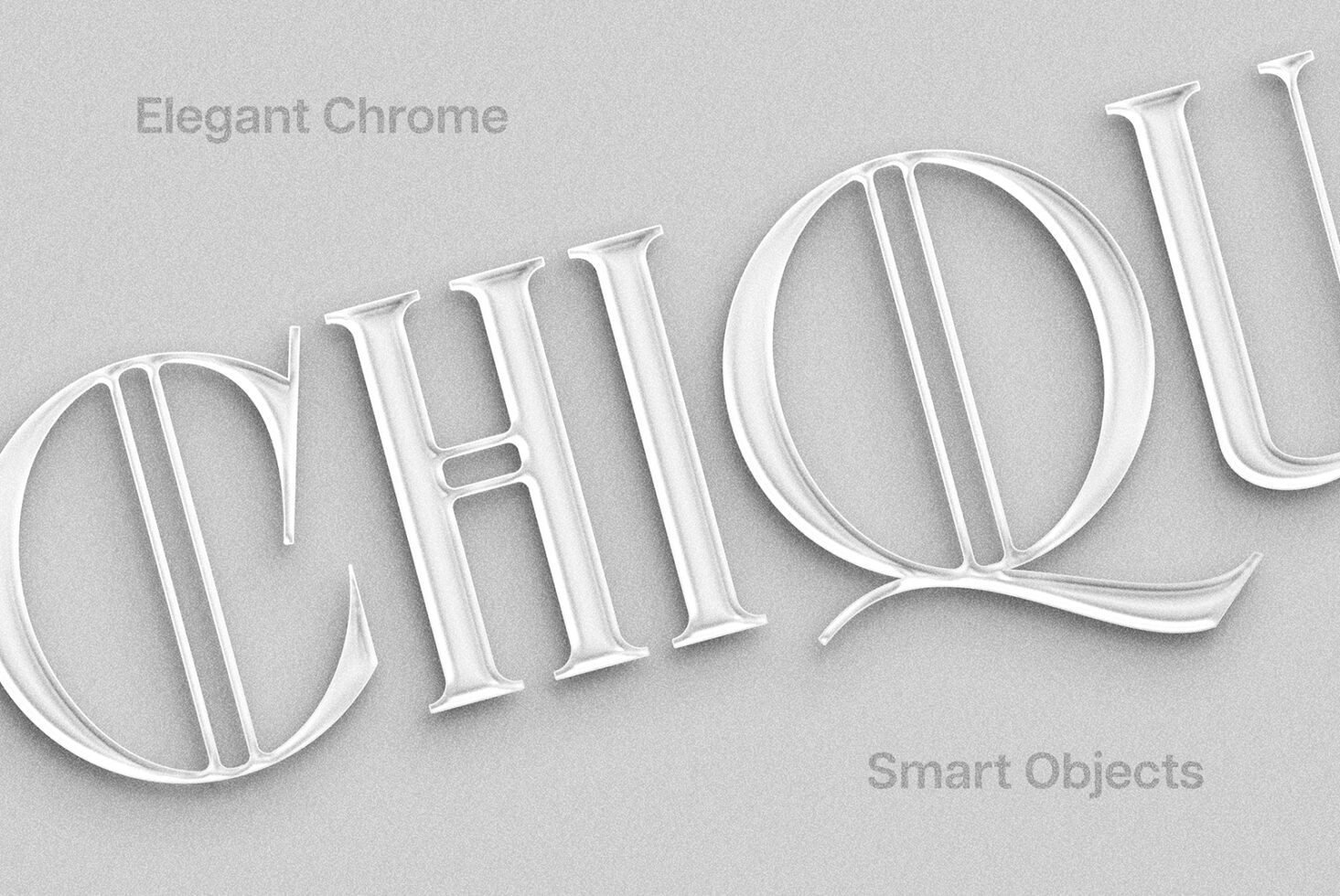 Elegant chrome text effect with smart objects on a light background. Perfect for designers needing high-quality font mockups and graphics templates.