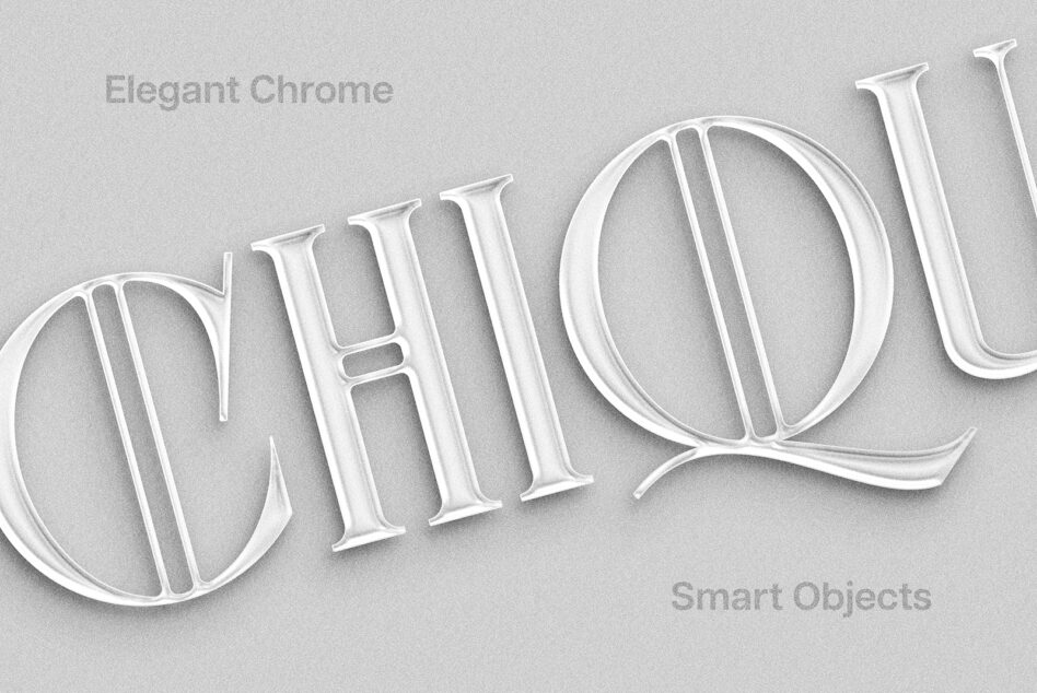 Chrome 3D text reading CHILIQU with elegant serif lettering on gray background