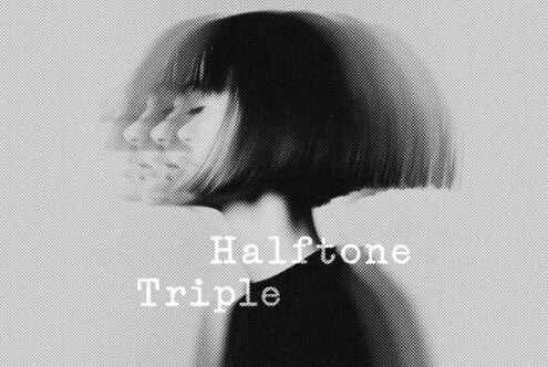 Halftone effect portrait with triple exposure of a person with short hair ideal for graphic design projects templates and artistic mockup designs.