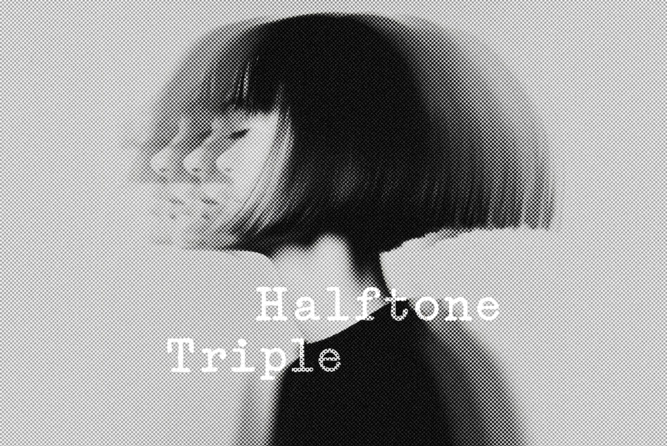 Halftone effect portrait with triple exposure of a person with short hair ideal for graphic design projects templates and artistic mockup designs.