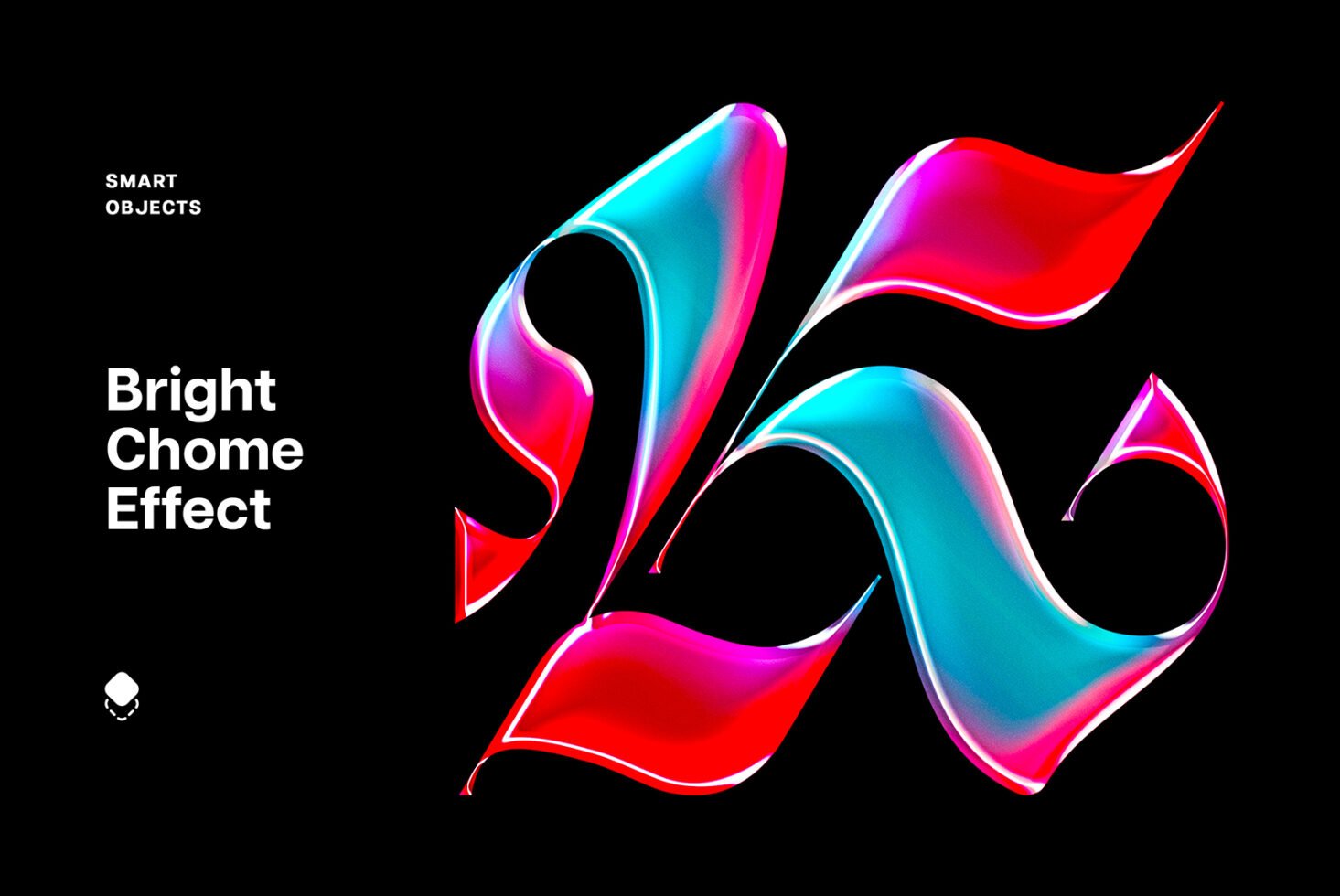 3D vibrant gradient ribbon effect on black background for designers. Bright chrome effect digital asset for graphic design templates and mockups.