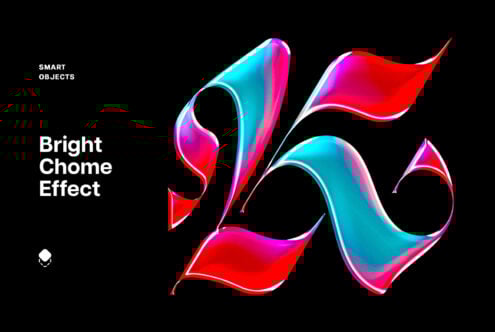 3D vibrant gradient ribbon effect on black background for designers. Bright chrome effect digital asset for graphic design templates and mockups.