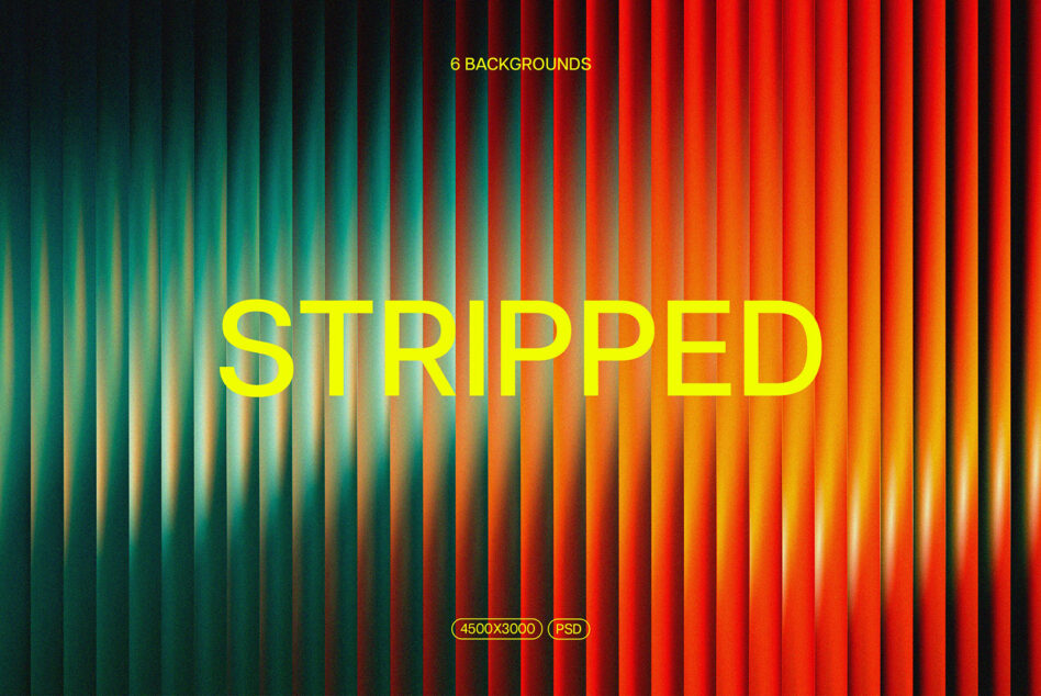 Glowing striped background with yellow text STRIPPED, green fading to red vertical lines