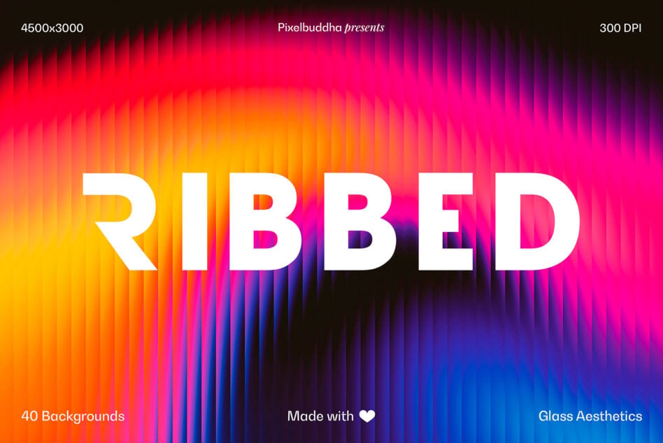 RIBBED text on vibrant gradient background with vertical line effect, 40 backgrounds included
