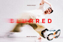 Man mid-jump with motion blur effect over red text saying blurred