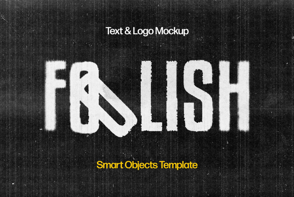Text logo mockup saying frshlsh on grainy black surface template