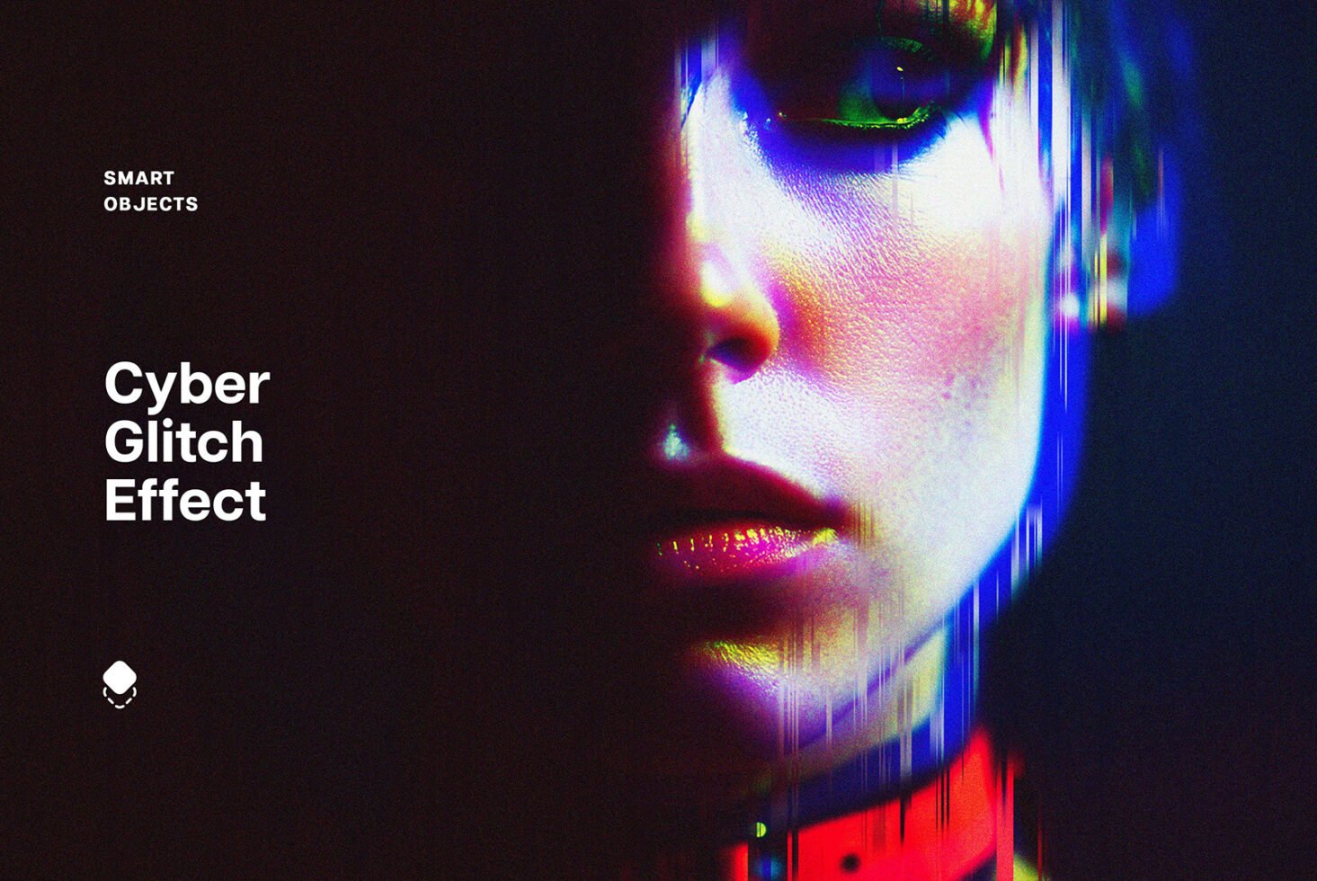 Cyber glitch effect portrait with colorful distortion perfect for graphic designers looking for futuristic templates and visual effects resources.