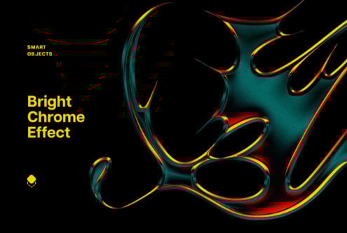 Abstract Chrome Effect Design in bold colors on black background, ideal for designers seeking graphic assets, smart objects, vibrant digital templates.