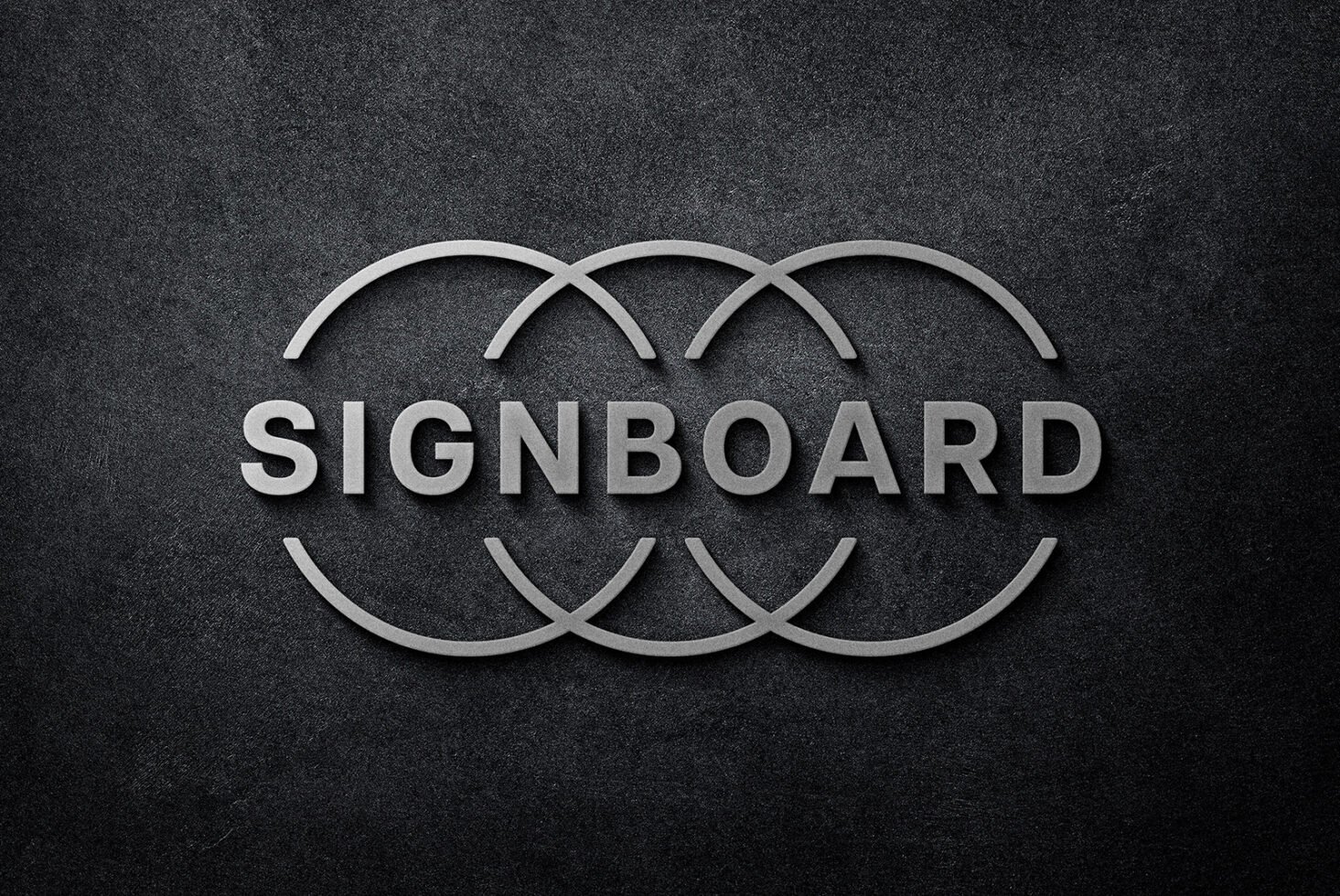 3D metal signboard mockup with overlapping circles on dark textured background suitable for digital design assets signage branding and graphic templates