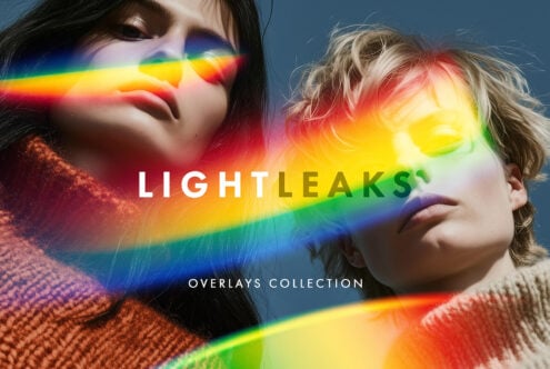 Two models with vibrant light leaks overlay effect, perfect for designers. Enhance your graphics with this colorful overlays collection. Ideal for creatives.