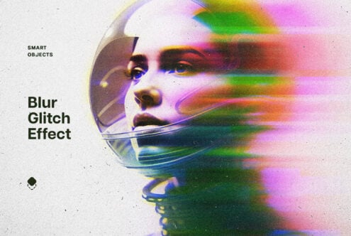 Female portrait with vibrant blur glitch effect. Astronaut helmet design. Ideal for graphics and templates. Perfect for creative digital art projects.