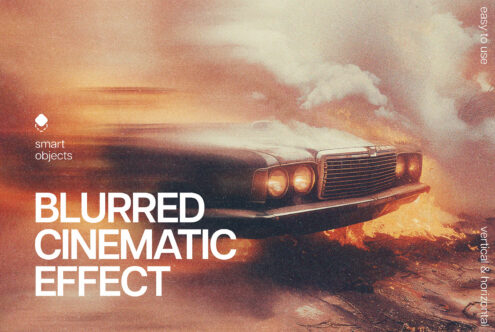 Blurred cinematic effect mockup featuring an old car in motion with orange tones and smoke, designed for designers seeking vintage visual effects.