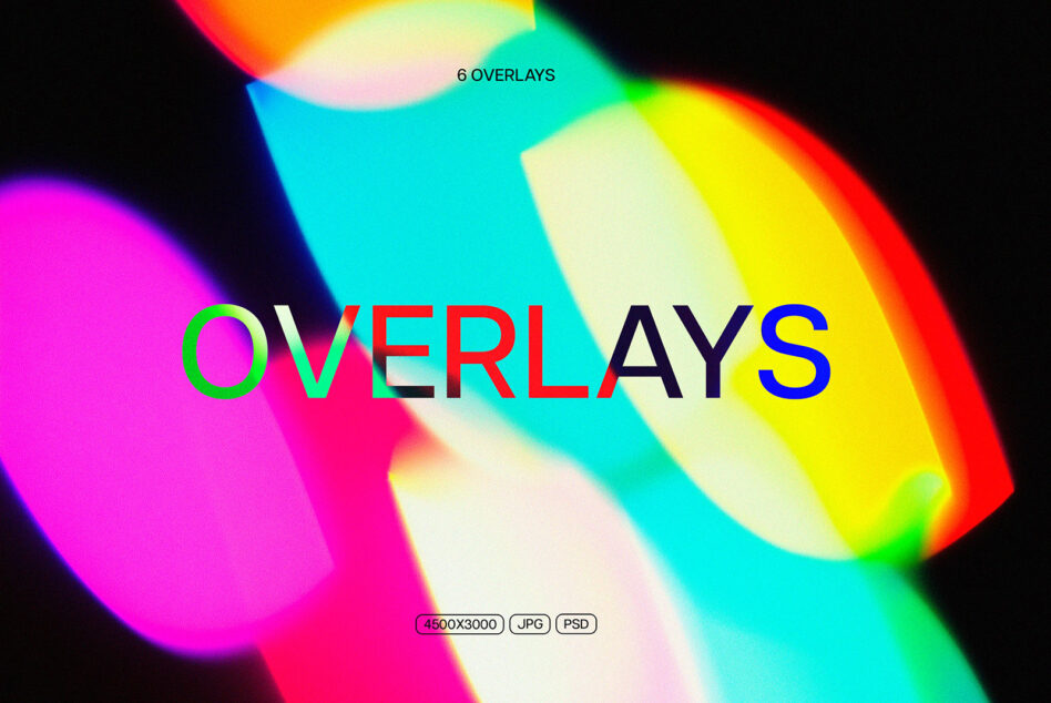 Colorful neon light overlays with multicolor text layout