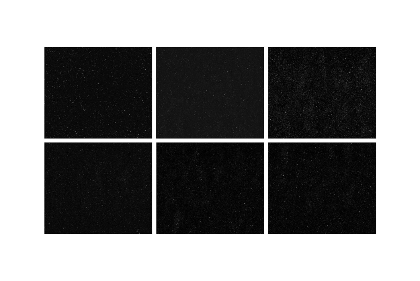 Set of six black textured backgrounds mockup for graphic designers. High-resolution images with subtle speckled details suitable for design projects.