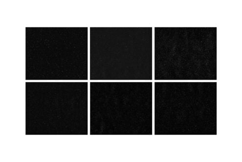 Set of six black textured backgrounds mockup for graphic designers. High-resolution images with subtle speckled details suitable for design projects.