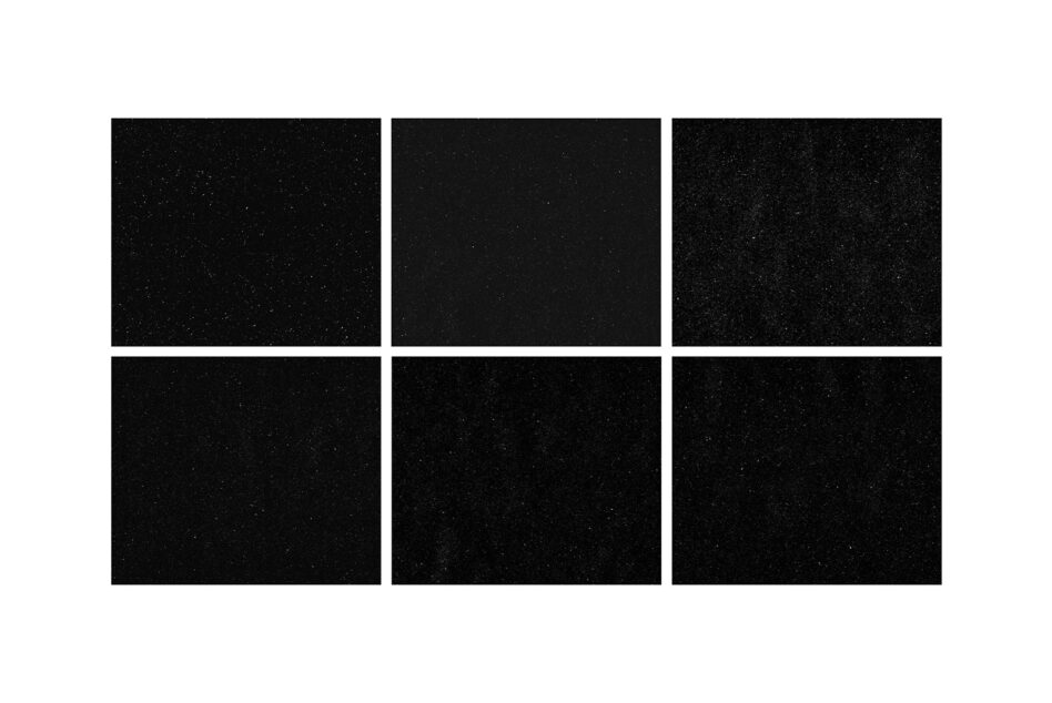 Set of six black textured backgrounds mockup for graphic designers. High-resolution images with subtle speckled details suitable for design projects.