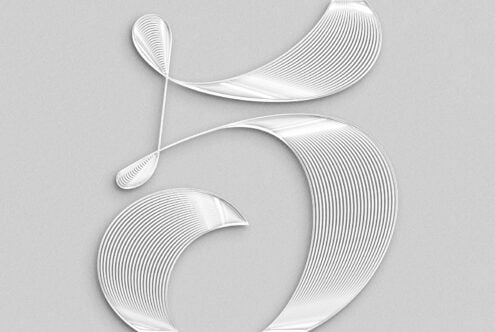 Elegant 3D white decorative number 5 with intricate line patterns on a gray background, ideal for graphic design projects, digital typography assets.
