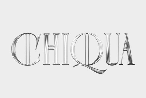 Elegant metallic font design spelling Chiqua with a glossy chrome finish ideal for branding templates typography and graphic design projects.