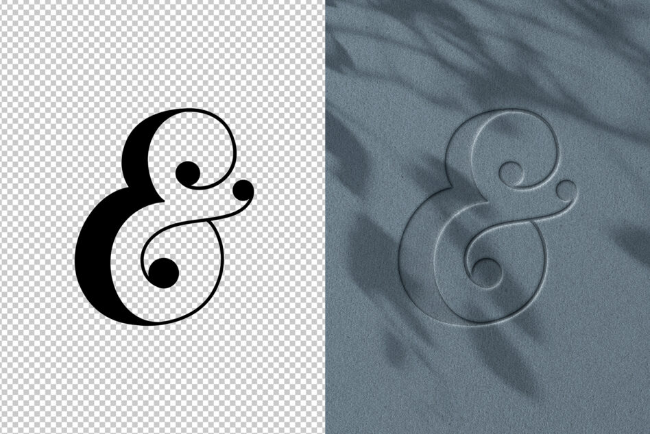 Decorative ampersand symbol shown as silhouette on transparent layer