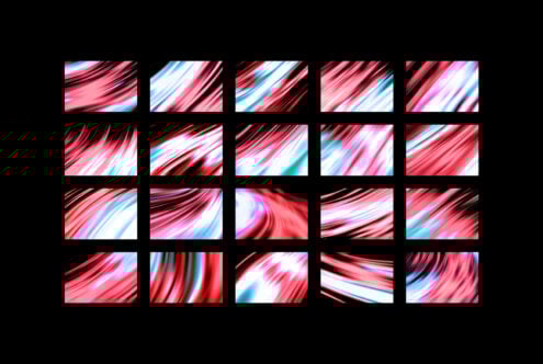 Vibrant abstract graphic design with fluid red and blue brush strokes in a grid format perfect for templates and digital backgrounds for designers.
