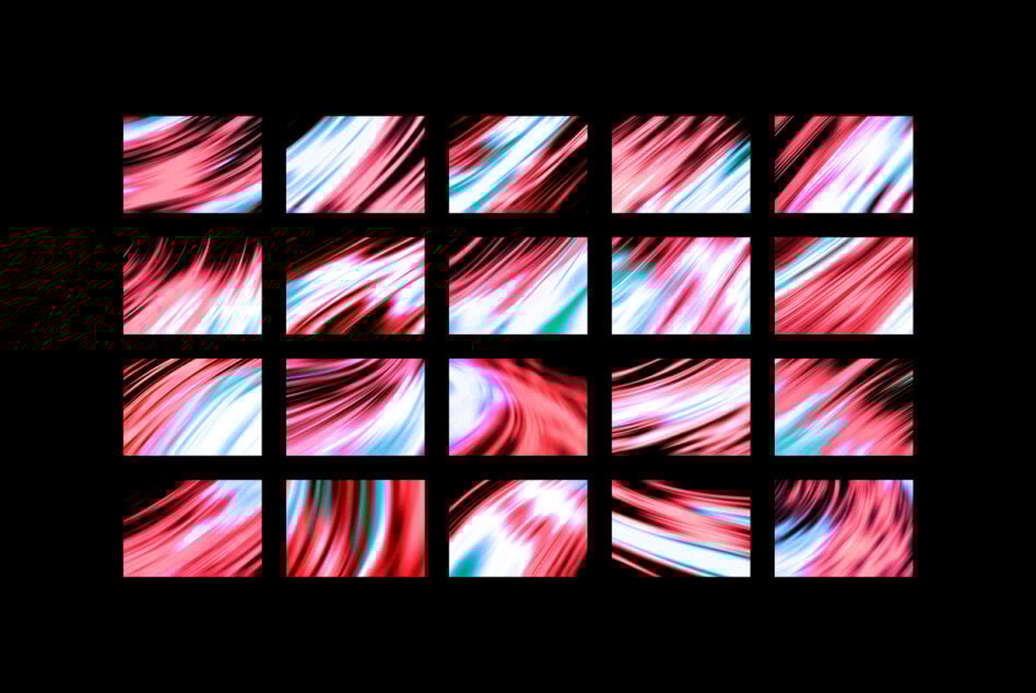 Vibrant abstract graphic design with fluid red and blue brush strokes in a grid format perfect for templates and digital backgrounds for designers.